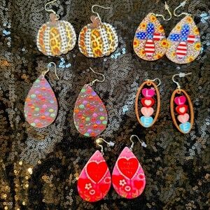 Earrings 5 pair cross,sunflower, hearts,Halloween